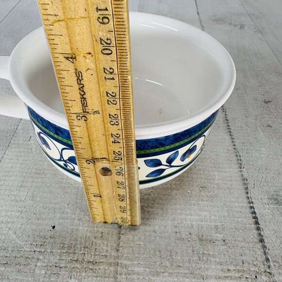 Pfaltzgraff ORLEANS #280 USA Blue Green Vines Yellow Stoneware Soup Mugs Set 3 - Picture 12 of 16